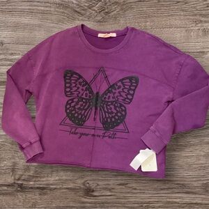 Rebellious One Take Your Own Path Butterfly‎ Graphic Slouchy Boxy Top, Small